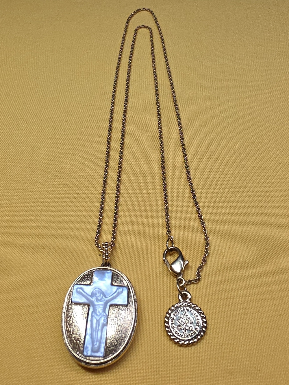 Vatican Library Collection Mother of Pearl Cross Locket Necklace 1928 Jewelry
